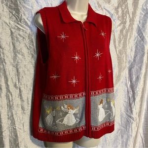 Southern Lady SZ S GUC, zip front vest embellished with stars and angels